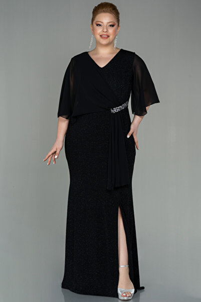 Efelif Short Sleeve Long Glitter Plus Size Evening Dress Abu39596