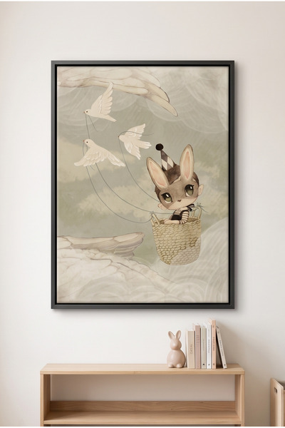 Jasmine Art لوحة جدارية للأطفال بتصميم أرنب في سلة طائرة |   لوحة قماشية مؤطر...