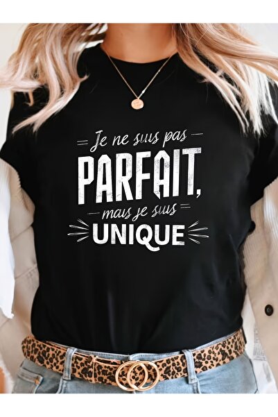 12 HERTZ تي شيرت نسائي مطبوع عليه "Je Ne Pas Parfait, Mais Je Suis Unique" بر...