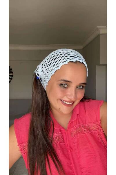 GUVDİN El Örgüsü Mavi Saç Filesi - Bohem Stil Bandana