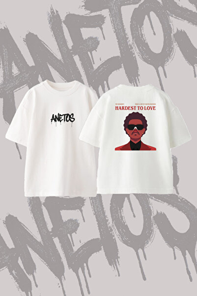 Anetos تي شيرت The Weeknd_11 ذو تصميم مطبوع على الظهر من القطن باللون الأبيض ...
