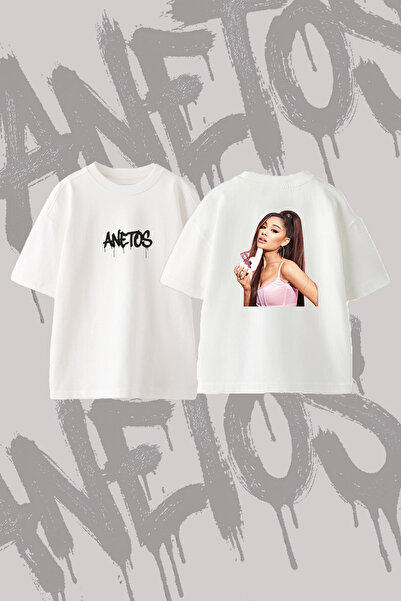 Anetos Ariana Grande_22 Design Back Printed Cotton White Oversize T-Shirt
