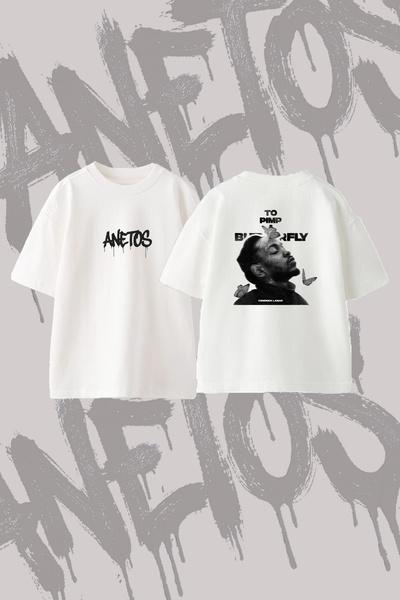 Anetos Kendrick Lamar_6 Design Back Printed Cotton White Oversize T-Shirt