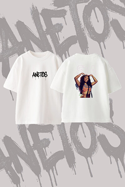 Anetos Sza Sarkici_2 Design Back Printed Cotton White Oversize T-Shirt