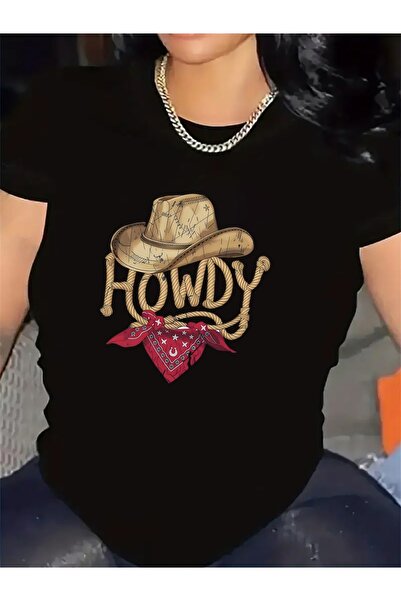 Astogria13 Short Sleeve T-Shirt Women with Howdy Cowboy Hat Bandana Design, M...