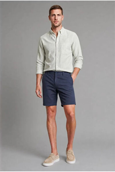 DeFacto Linen Blend Bermuda Navy Blue Shorts G7557Ax26Sm
