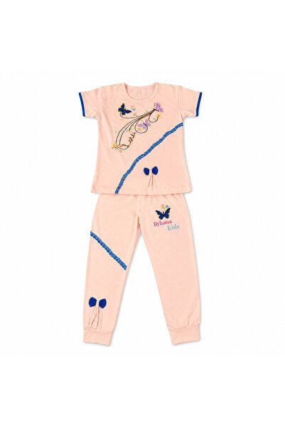 Generic Girls' Light Pink Butterfly Pajama Set |   16-Year-Old Size, Blue Bow...