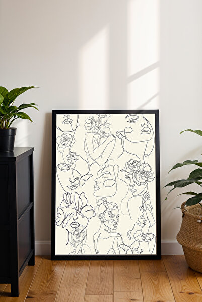 dudekohome Minimal Line Art Tablo Çerçeveli Poster Modern Duvar Dekorasyonu E...