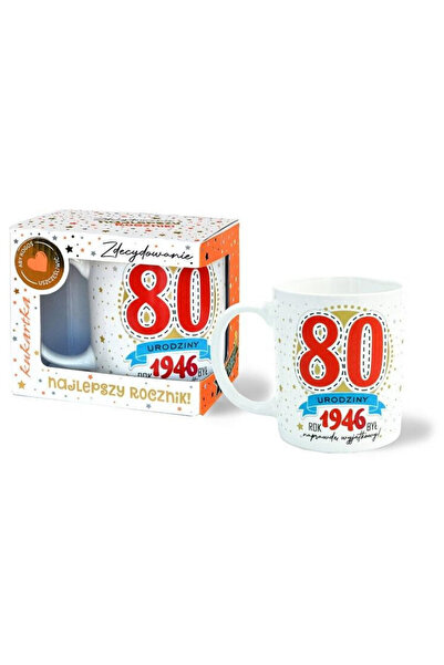 KUKARTKA Cana/ceasca din portelan Premium pentru 80 de ani, cadou aniversar, ...