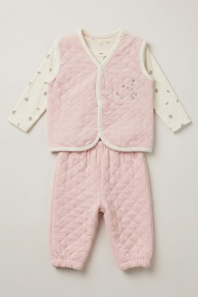 lilico Baby Girl Pink Quilted 3-Piece Set - Vest, Bodysuit, and Bottoms Set