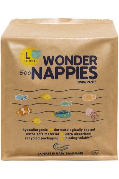 WONDER NAPPIES سراويل سباحة صديقة للبيئة للأطفال، مقاس كبير (L)، 12-18 كجم، م...