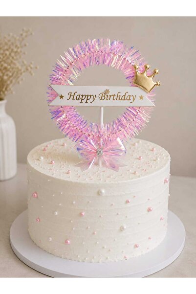 ENG PARTİ DÜNYASI Happy Birthday Pembe Püsküllü Halka Pasta Süsü – Pasta Üstü...