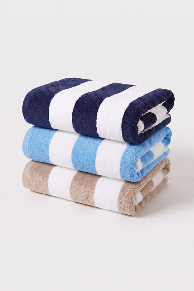 XJIM 3-Pack 100% Cotton Large Size Soft Quick-Drying Striped Beach Bath Towel...