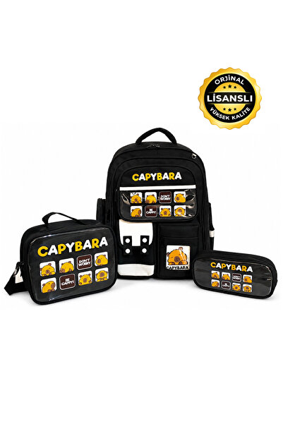 capybara مجموعة حقائب مدرسية مرخصة - حقيبة ظهر وحقيبة غداء ومقلمة معًا، حقيبة...