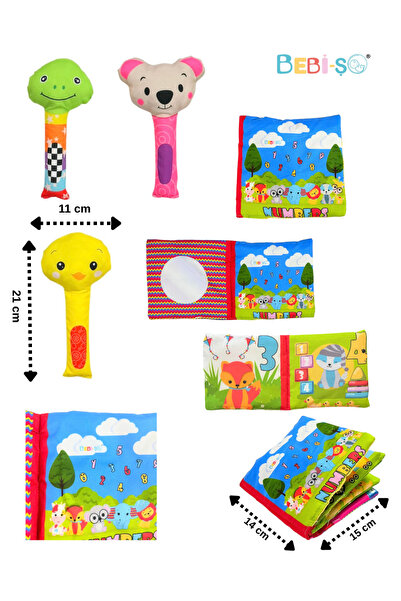 Bebi-şo Eğitici Bebek Aktivite Seti - Hışırtılı Yumuşak Kumaş Kitap ve 3'lü P...