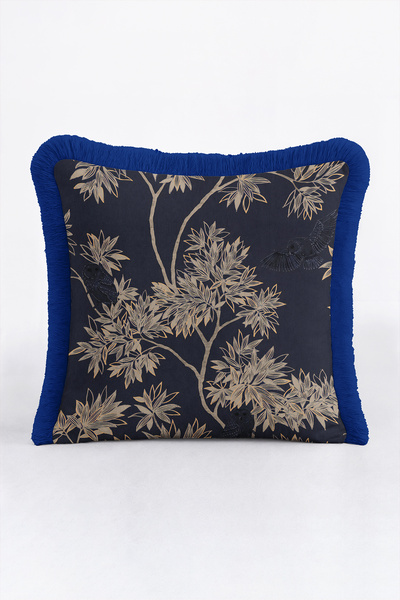 Evimde Bambaşka Tropical Bird Pattern Fringed Pillowcase - Exotic Botanical C...