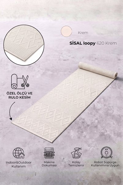 Anatolian Carpet Store Sisal Dokuma Hav Vermez, Leke Tutmaz, Robot Süpürgeye Uygun Modern Krem Halı