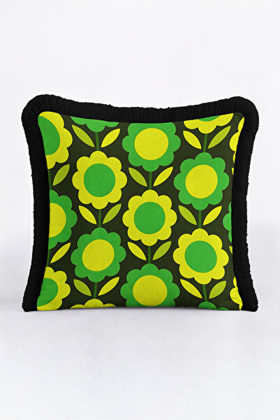 Evimde Bambaşka Retro Floral Pattern Floral Fringe Pillowcase-Vintage Botanic...