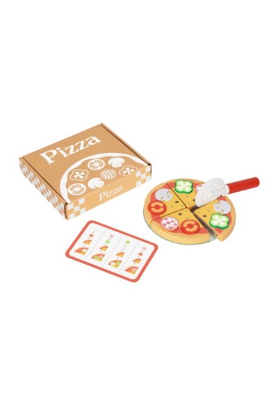 Hi Pando Дървена играчка за пица, Велкро, 4 парчета + аксесоари, Ролеви игри ...