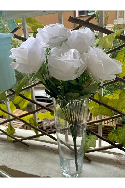 elif aksesuar باقة ورد أبيض صناعي 9 رؤوس 43 سم