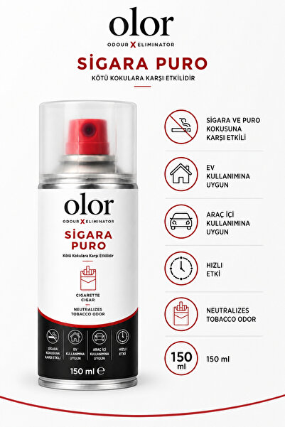 Olor Koku Sigara Puro Kötü Koku Giderici Sprey 150 ml | Oda, Araç ve Ortam Kokusu Giderici