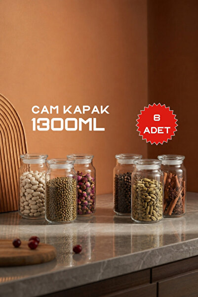 GÖNÜL 6’lı 1300 ml Cam Kapaklı Kavanoz Seti Vakumlu Kapaklı Baharatlık Kavano...
