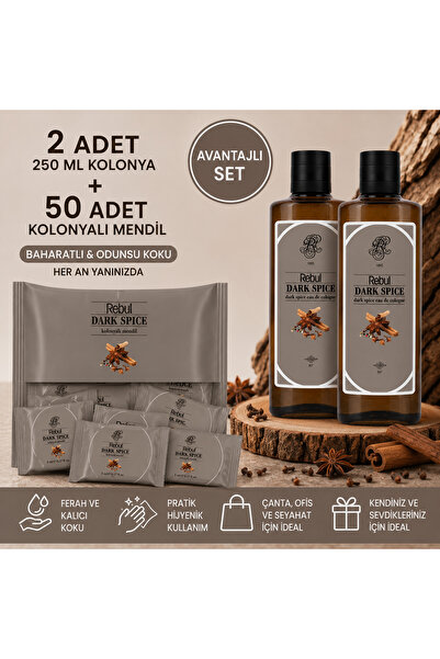 Rebul Dark Spice 2x250 ml Cam Şişeli Kolonya + 50 Adet Dark Spice Kolonyalı M...