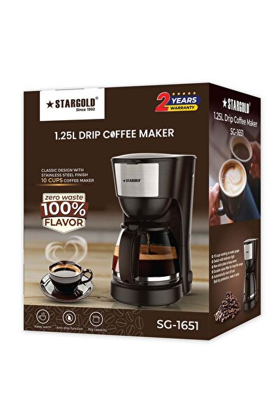 Stargold Drip Coffee Maker, 1.25L 10-Cup Automatic Coffee Machine with Keep W...