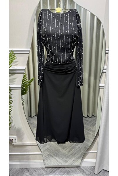 led style Chiffon Midi Dress with Elegant Embroidery