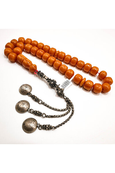Generic Vintage Old Afghani Muski Rosary 33 Beads 16.5x14mm Orange Prayer Bea...