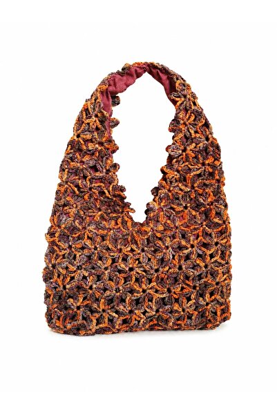 Nafta Handmade Floral Motif Knitted Women's Shoulder Bag |   Lined |   Bohemi...