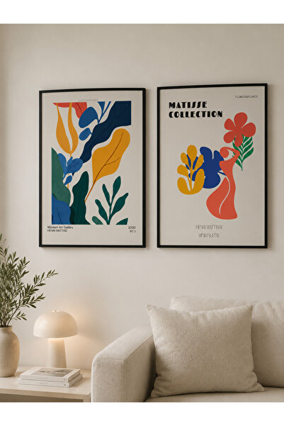 Zuma Studio 2’li Matisse Modern Soyut Siyah Çerçeveli Tablo Seti | Minimalist...