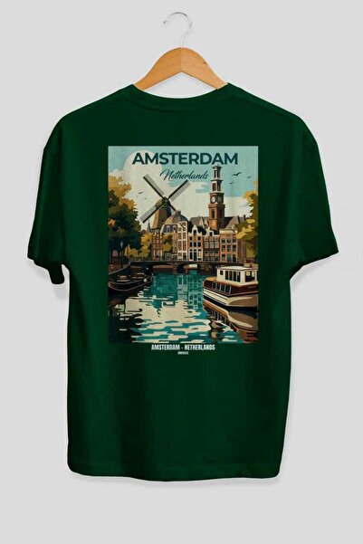 Ankhises Αμστερνταμ Ολλανδία 2 Πράσινο Oversize Country City T-shirt με στάμπ...