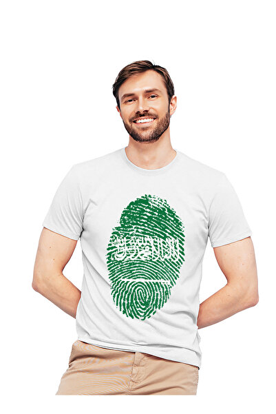 Generic عالم الموضة تيشرت قطن بطباعة عالية الجودة بتصميم بصمة السعودية
