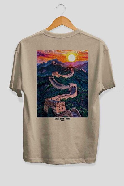 Ankhises Great Wall of China 2 Beige Oversize Country City Back Printed Unise...