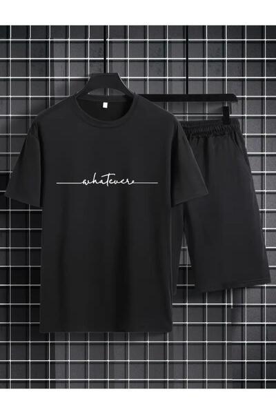 Boi Handwritten Detailed Printed T-Shirt Shorts Loose Fit Comfortable Fit Bla...
