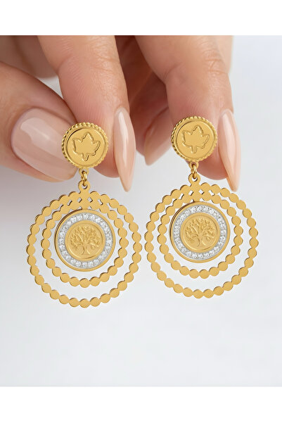 ILSA Tree of Life Medallion, Triple Ring Detailed Pendant Earrings