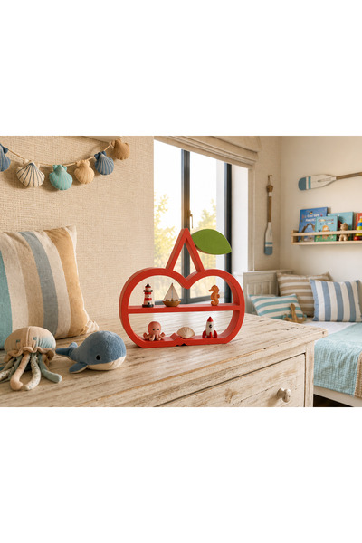 Baby Darling %100 Doğal Kiraz Dekoratif Raf - Figür, Araba, Mini Oyuncak Standı (29cm Yükseklik)
