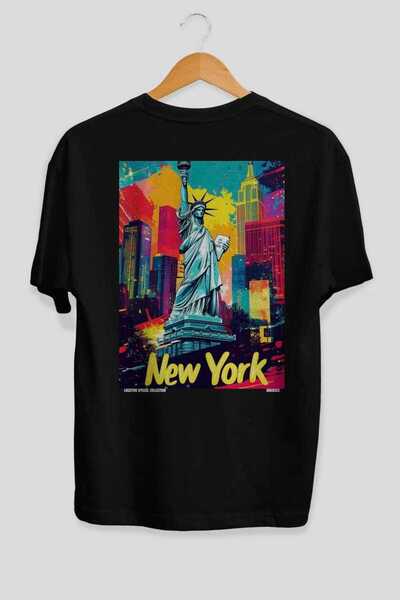 Ankhises Μπλουζάκι Unisex με στάμπα στην πλάτη New York Black Oversize Countr...