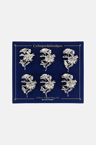Catherine Malandrino 6 Pcs Napkin Ring Set, Silver