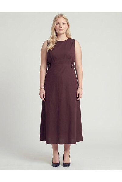 Kayra Waist Detailed Dress Dark Burgundy