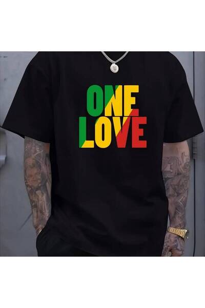 NOURAM قميص رجالي بتصميم ONE LOVE، نفس التصميم للرجال والنساء، مثالي بأكمام ق...