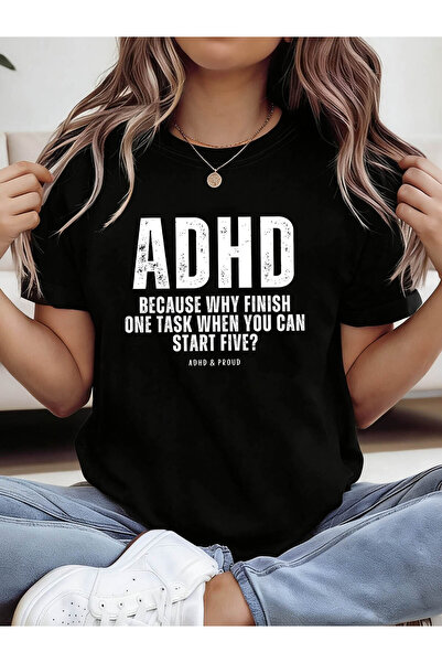 12 HERTZ تي شيرت مطبوع عليه حروف ADHD، قميص كاجوال بأكمام قصيرة وياقة دائرية ...