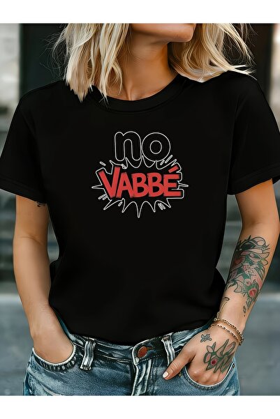 LİNA06 Women's with "no VABBé" (no, Okay) Text Print in Italian, Black Short-...