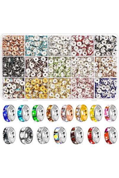 Arabest 900 Pieces 8mm Rhinestone Spacer Beads,15 Vibrant Hues,Crystal & Meta...