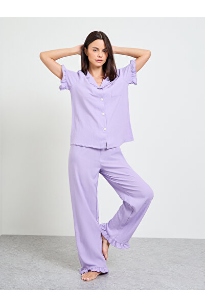 Take Two By Styli Purple Textured Shirt And Pyjama Set
