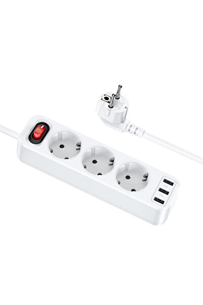 Hoco Πολύπριζο 3 πριζών με 3 USB-A, διακόπτη και καλώδιο 1,8μ.