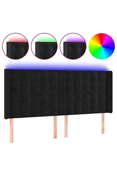 vidaxl Tăblie de pat cu LED, negru, 203x16x118/128 cm, catifea