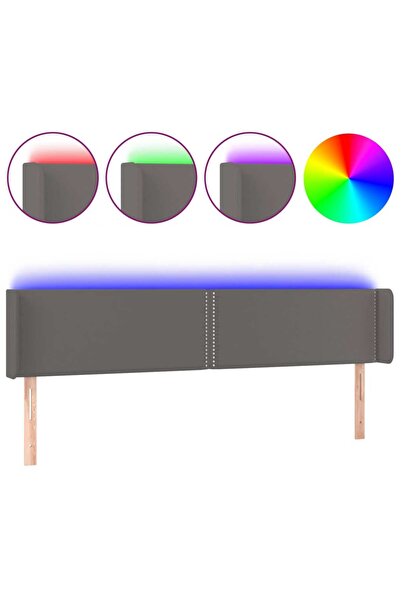vidaxl Tăblie de pat cu LED, gri, 203x16x78/88 cm, piele ecologică