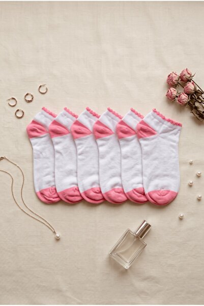 hadiora 6-Piece White Pink Seamless Women's Socks Set - Soft Cotton